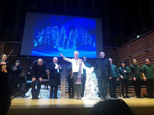 Megg Nicol & David Stoll with the Little Fir Tree Cast Taking a Bow at the Premiere